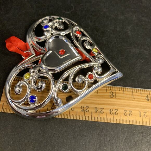 Lenox Christmas Ornament Sparkle And Scroll Multi Crystal Heart Silverplate - Picture 4 of 5